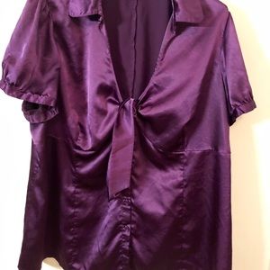 Torrid Purple Button up and Tie Silky Shirt